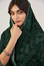 Load image into Gallery viewer, Dark Green Color Brasso Fabric Ravishing Embroidered And Stone Work Saree
