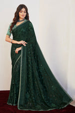 Load image into Gallery viewer, Dark Green Color Brasso Fabric Ravishing Embroidered And Stone Work Saree
