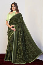 Load image into Gallery viewer, Amazing Olive Color Brasso Fabric Embroidered And Stone Work Saree
