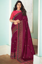 Load image into Gallery viewer, Wine Color Sangeet Wear Art Silk Fabric Embroidery Work Saree
