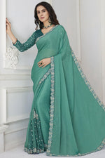Load image into Gallery viewer, Chiffon Fabric Sea Green Color Pleasance Saree With Embroidered Work
