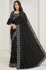 Load image into Gallery viewer, Georgette Fabric Black Color Patterned Saree With Embroidered Work
