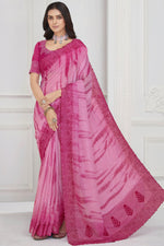 Load image into Gallery viewer, Pink Color Georgette and Chiffon Fabric Engaging Saree With Embroidered Work
