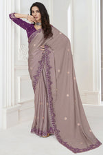Load image into Gallery viewer, Creative Embroidered Work On Chikoo Color Chiffon Fabric Saree
