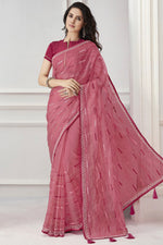 Load image into Gallery viewer, Pink Color Embroidered Work On Kora Silk Fabric Stunning Saree
