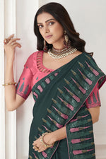 Load image into Gallery viewer, Crepe Fabric Teal Color Delicate Saree With Embroidered Work
