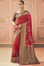 Load image into Gallery viewer, Red Color Gorgeous Sangeet Function Silk Saree With Embroidered Work
