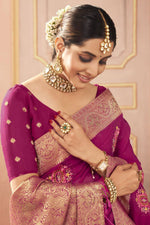 Load image into Gallery viewer, Magenta Color Embroidered Work Brilliant Sangeet Function Silk Saree
