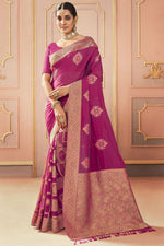 Load image into Gallery viewer, Magenta Color Embroidered Work Brilliant Sangeet Function Silk Saree
