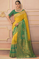 Load image into Gallery viewer, Embroidered Work Imposing Sangeet Function Silk Saree In Mustard Color
