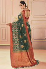 Load image into Gallery viewer, Dark Green Color Glorious Sangeet Function Silk Saree With Embroidered Work
