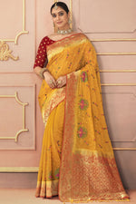 Load image into Gallery viewer, Yellow Color Exquisite Embroidered Work Sangeet Function Silk Saree
