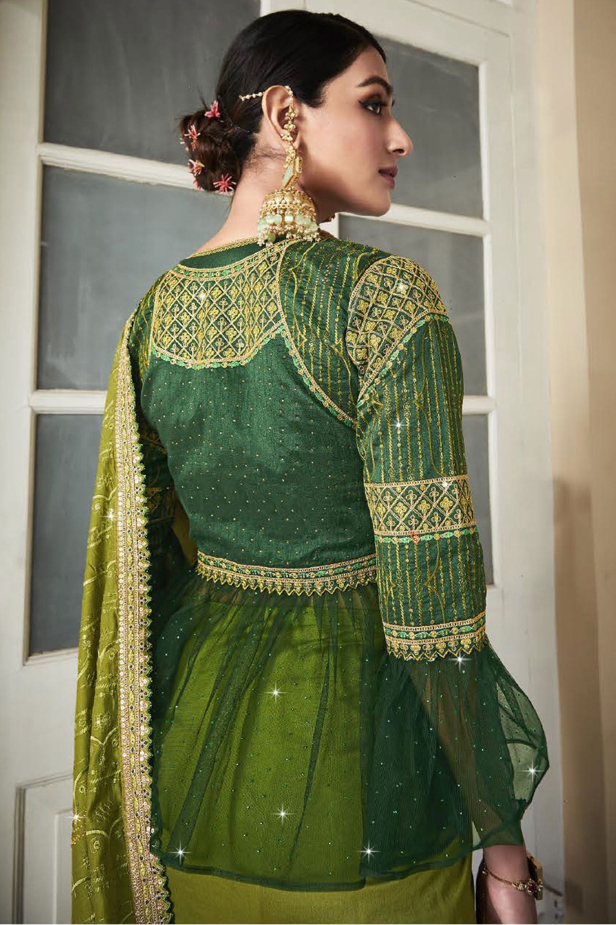 Green Silk Fabric Festive Wear Saree With Embroidered Designer Blouse