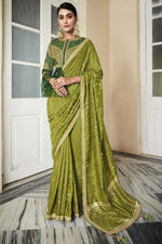 Load image into Gallery viewer, Green Silk Fabric Festive Wear Saree With Embroidered Designer Blouse
