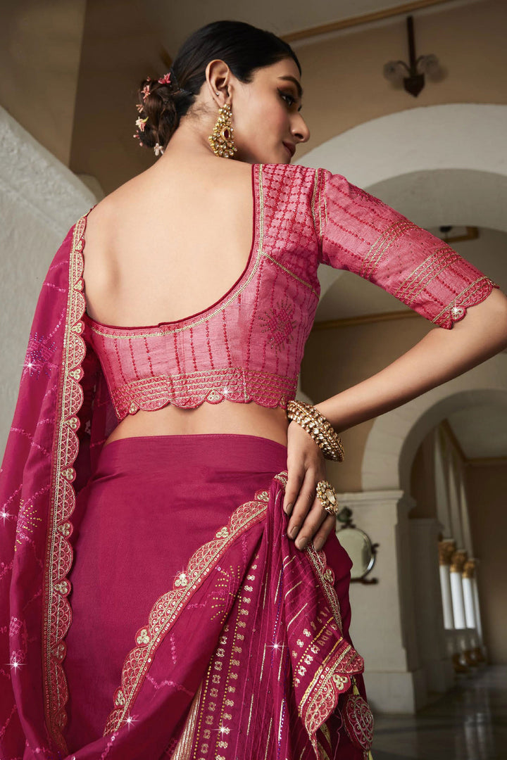 Rani Festive Look Silk Fabric Saree With Embroidered Designer Blouse