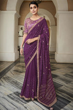 Load image into Gallery viewer, Purple Color Silk Fabric Festive Saree With Embroidered Designer Blouse
