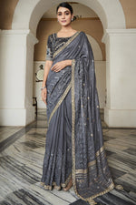 Load image into Gallery viewer, Grey Color Festive Look Silk Fabric Trendy Saree With Embroidered Designer Blouse
