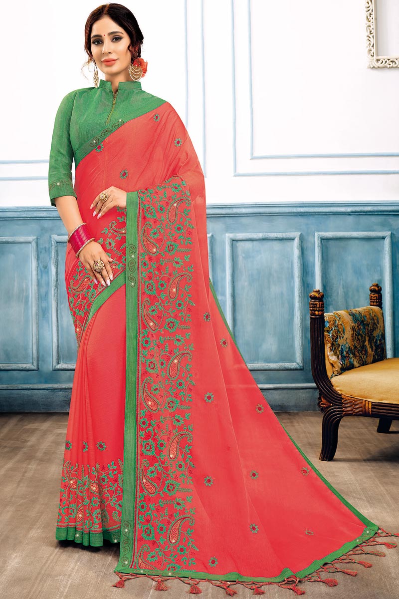 Chiffon Fabric Party Wear Saree In Pink Color