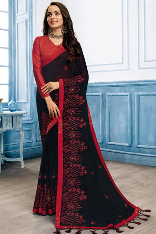 Black Color Traditional Saree In Chiffon Fabric