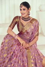 Load image into Gallery viewer, Lavender Color Organza Fabric Precious Weaving And Stone Work Saree
