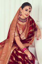 Load image into Gallery viewer, Organza Fabric Maroon Color Majestic Weaving And Stone Work Saree
