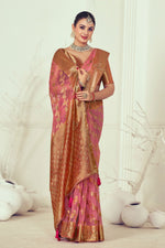 Load image into Gallery viewer, Pink Color Engrossing Weaving And Stone Work Saree In Organza Fabric
