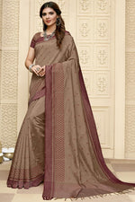 Load image into Gallery viewer, Art Silk Fabric Sangeet Wear Dark Beige Color Fancy Embroidery Work Saree

