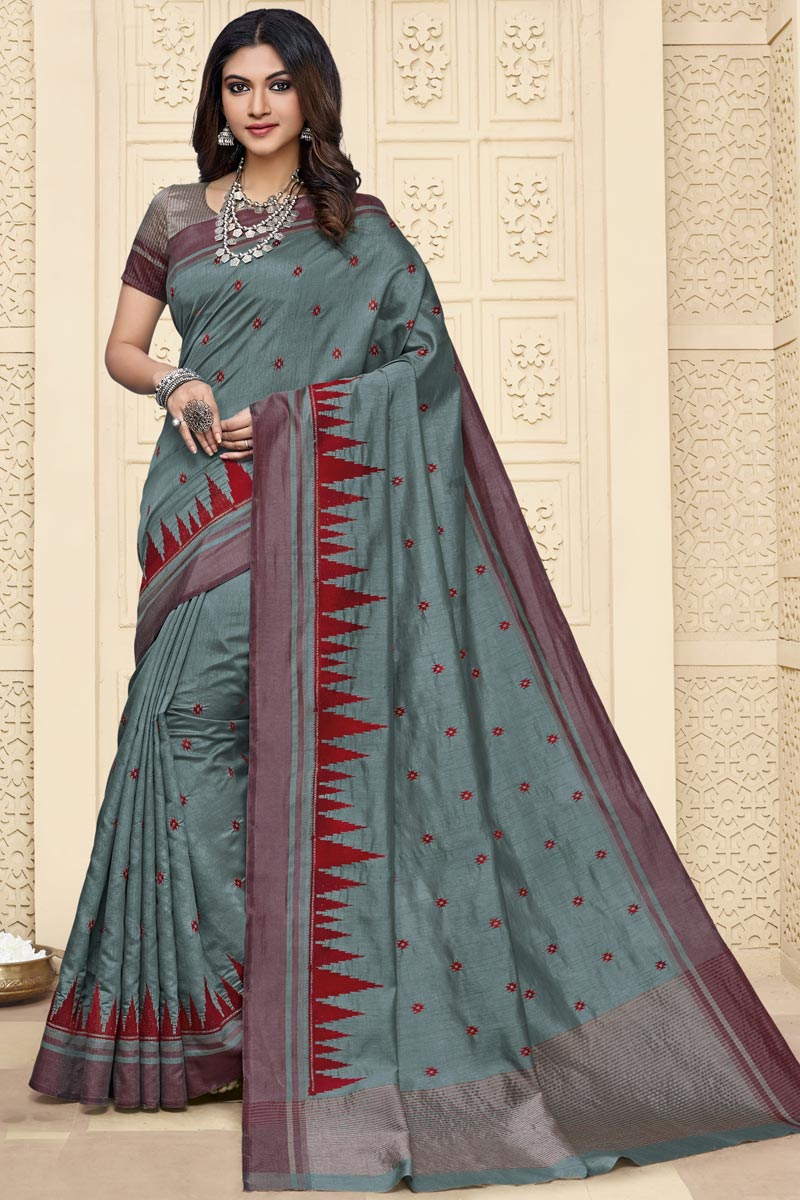 Grey Color Art Silk Fabric Festive Wear Saree