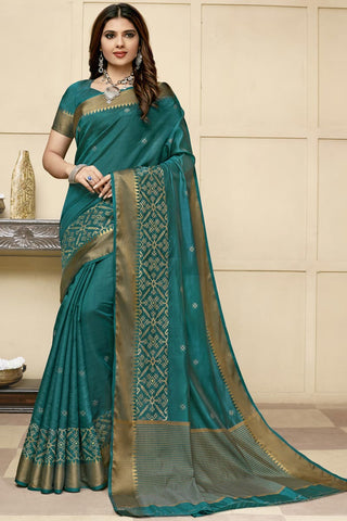 Teal Color Art Silk Fabric Function Wear Designer Saree