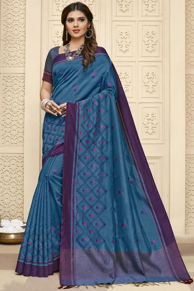 Sky Blue Color Art Silk Fabric Occasion Wear Saree