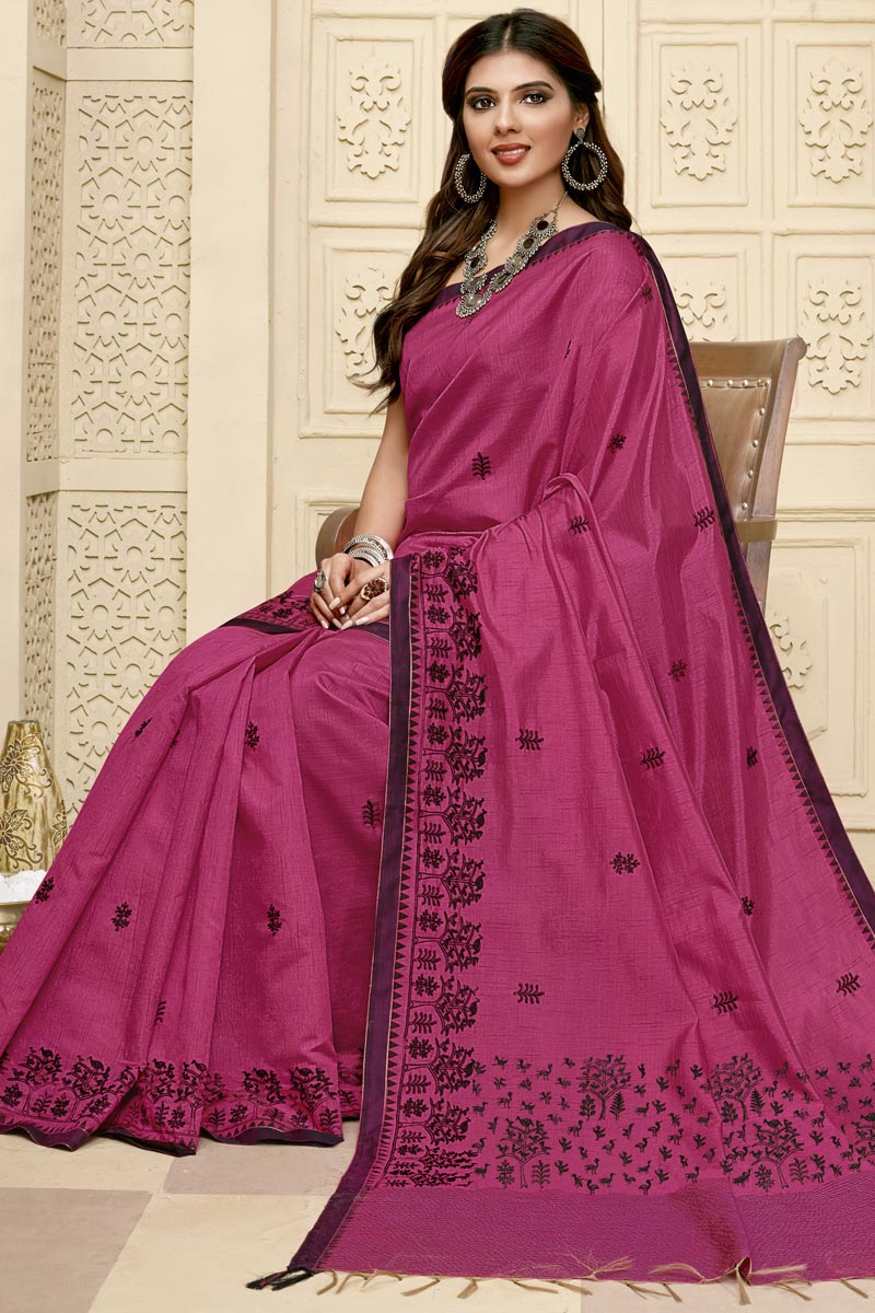 Pink Color Fancy Art Silk Fabric Occasion Wear Saree