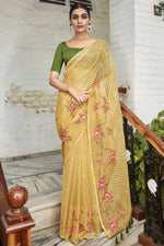 Load image into Gallery viewer, Yellow Color Party Style Embroidered and Stone Work Incredible Organza Saree
