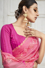 Load image into Gallery viewer, Pink Color Party Style Embroidered and Stone Work Charismatic Organza Saree
