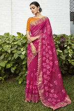 Load image into Gallery viewer, Pink Color Embroidered and Stone Work Party Style Miraculous Organza Saree
