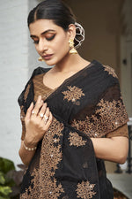 Load image into Gallery viewer, Embroidered and Stone Work Party Style Vivacious Organza Saree In Black Color
