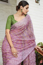 Load image into Gallery viewer, Purple Color Embroidered and Stone Work Party Style Adroit Organza Saree
