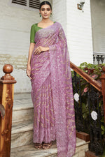 Load image into Gallery viewer, Purple Color Embroidered and Stone Work Party Style Adroit Organza Saree
