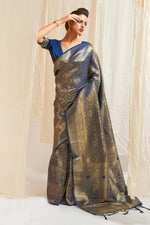 Load image into Gallery viewer, Alluring Blue Color Handloom Zari Weaving Silk Saree With Kanjivaram Blouse
