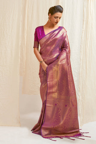 Charm Purple Handloom Zari Weaving Silk Saree With Kanjivaram Blouse