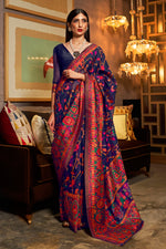 Load image into Gallery viewer, Radiant Blue Color Kashmiri Modal Handloom Weaving Silk Saree
