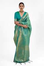 Load image into Gallery viewer, Soft Sea Green Color Handloom Weaving Silk Saree
