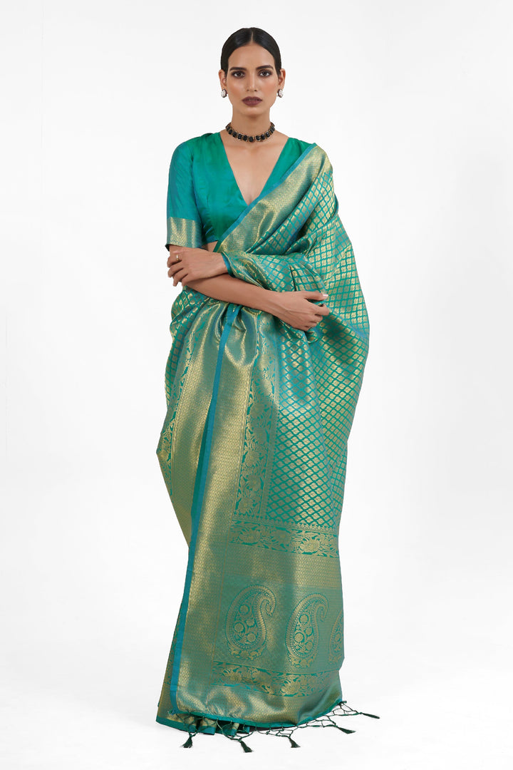 Soft Sea Green Color Handloom Weaving Silk Saree