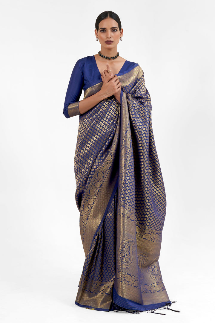 Incredible Silk Blue Color Handloom Weaving Saree