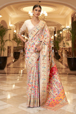 Load image into Gallery viewer, Beige Kashmiri Modal Handloom Weaving Silk Saree

