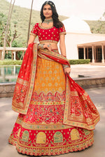 Load image into Gallery viewer, Mustard Color Wedding Wear Silk Fabric Embroidered Lehenga Choli
