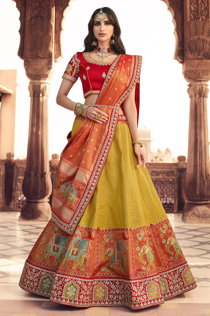 Yellow Color Wedding Wear Silk Fabric Embroidered Lehenga Choli