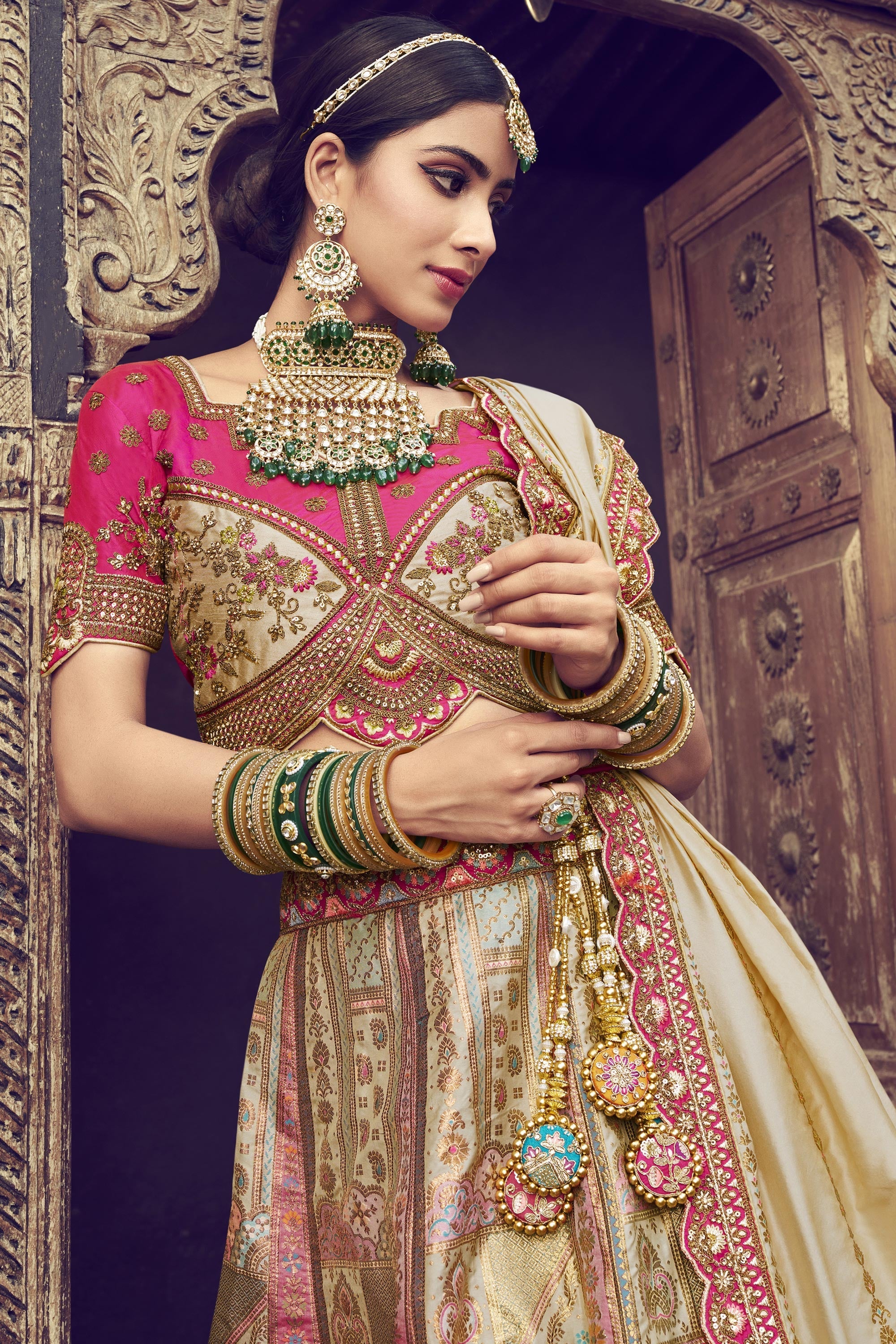 Multi Color Silk Fabric Bridal Lehenga Choli With Embroidery Work