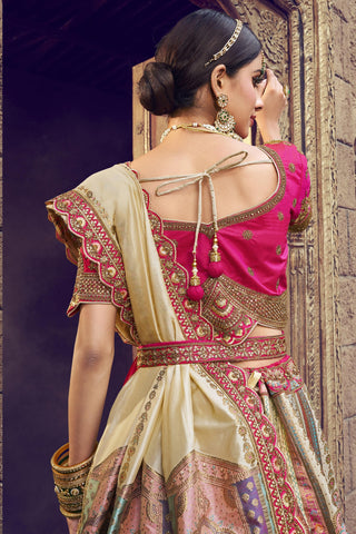 Multi Color Silk Fabric Bridal Lehenga Choli With Embroidery Work