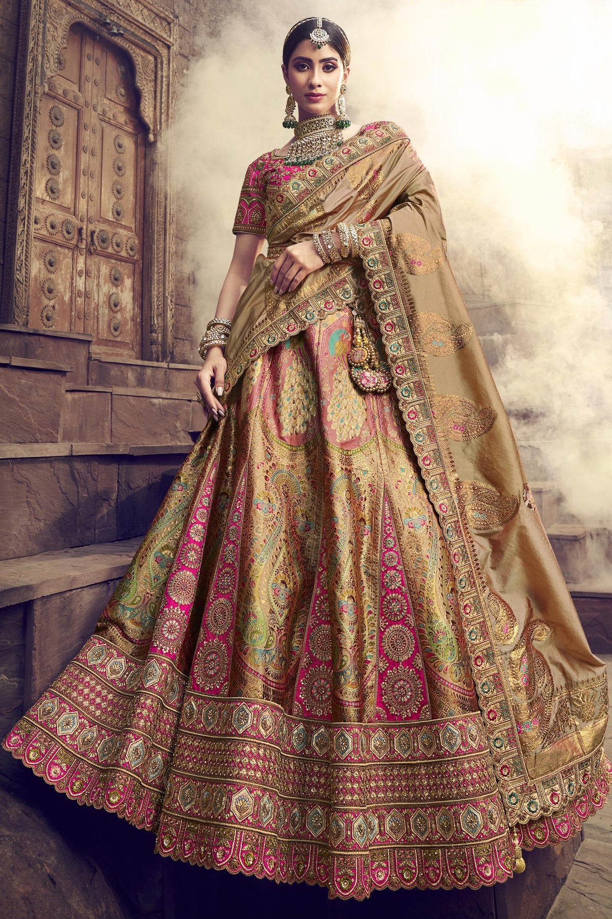 Multi Color Designer Bridal Lehenga Choli With Embroidery Work Silk Fabric