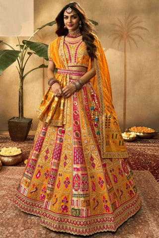 Embroidered Work Wedding Wear Lehenga Choli In Multi Color Silk Fabric